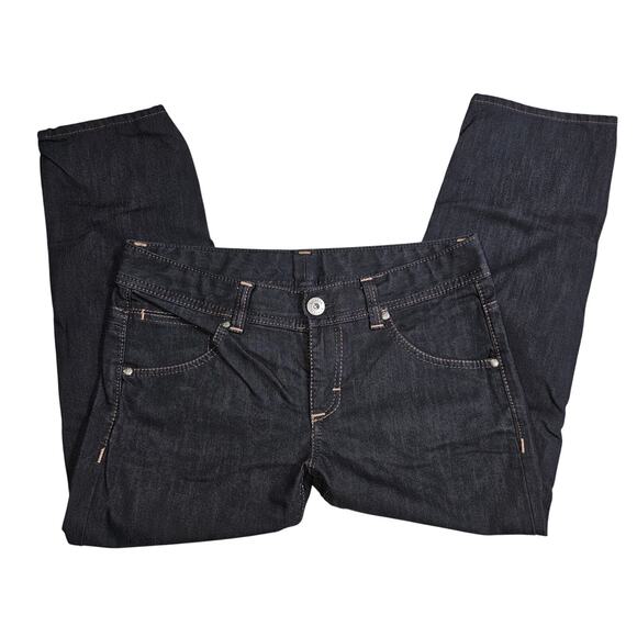 Athleta Dark Wash Stretchy Crop Jeans Extra Back Zip Pocket Size 8 - Picture 3 of 11